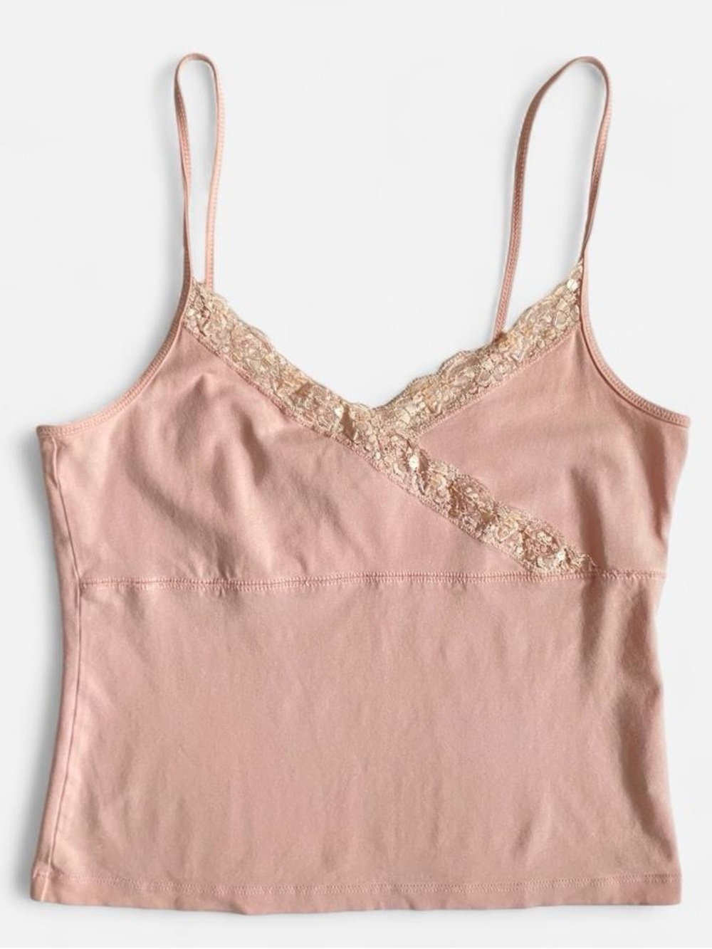 Vintage pink cotton cami top w/sequins & lace